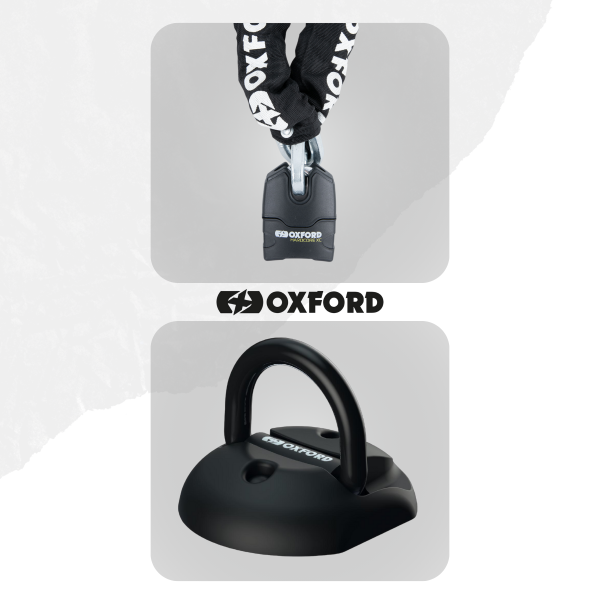 MotoGB Oxford Hardcore XC13 Chain lock 1.5m & Oxford Task Force Ground Anchor Bundle  (MCSEPA2)